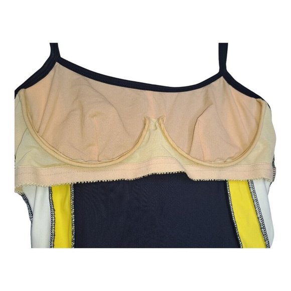 Vintage Liz Claiborne Blue Yellow Racer Stripe Open Back One Piece Swimsuit USA - Picture 6 of 10